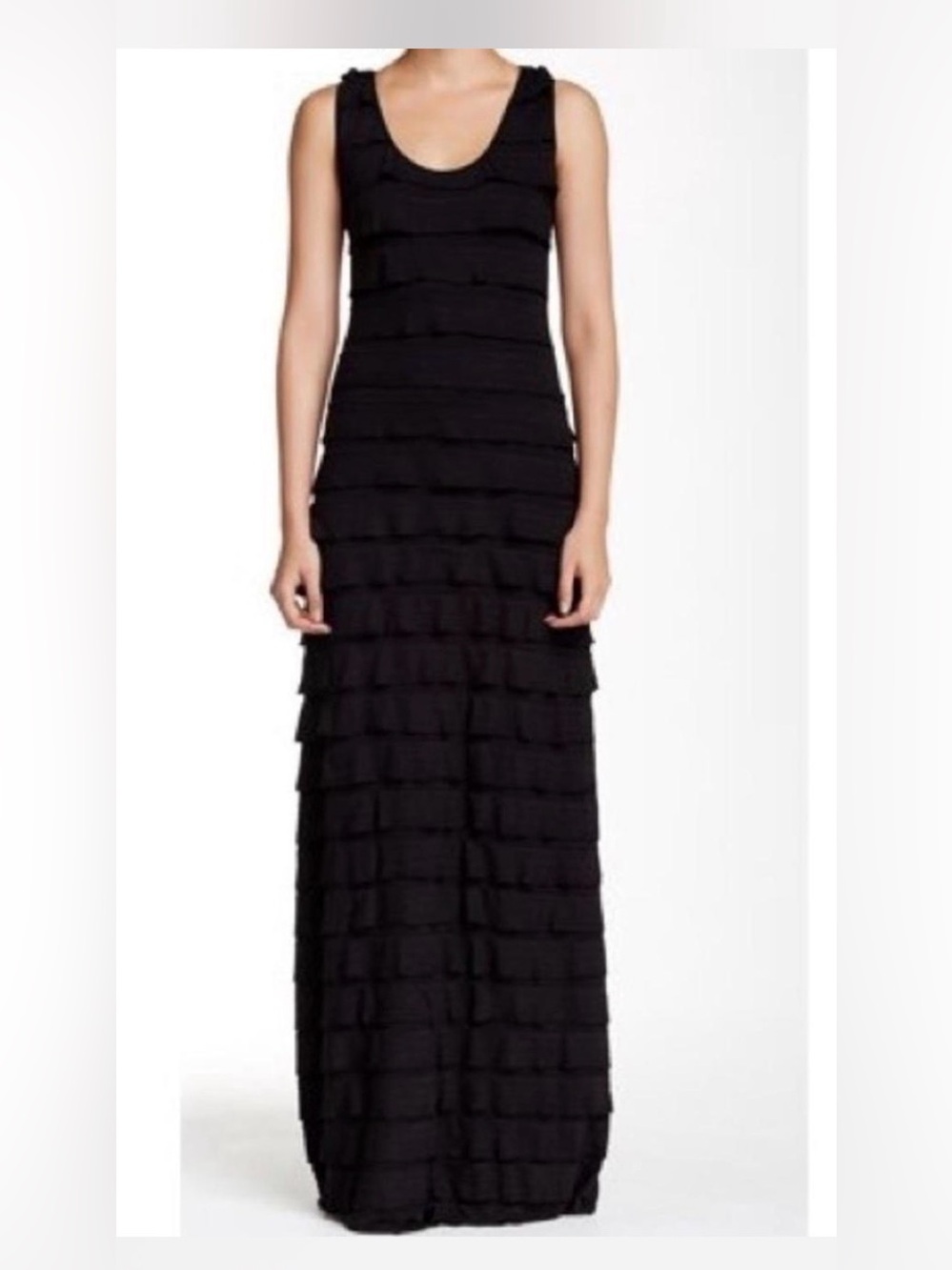 Saks Fifth Avenue Black Sleeveless Tiered Maxi Dress